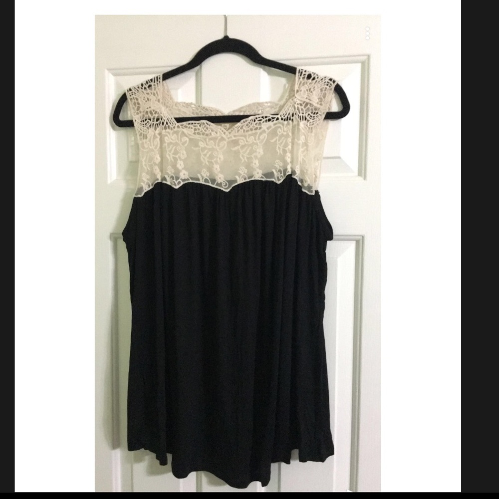 Cream and black lace tank top